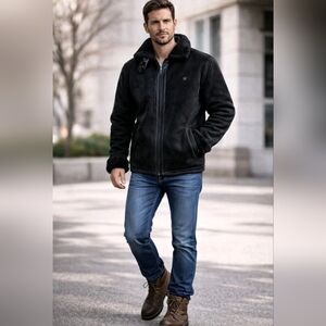 SF Superlative Fashion Men’s Lightweight Faux Shearling Jacket Black Size L